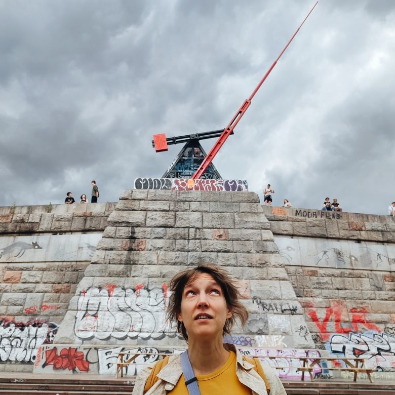 Luca Aza in front of the Prague Metronome on Letná hill